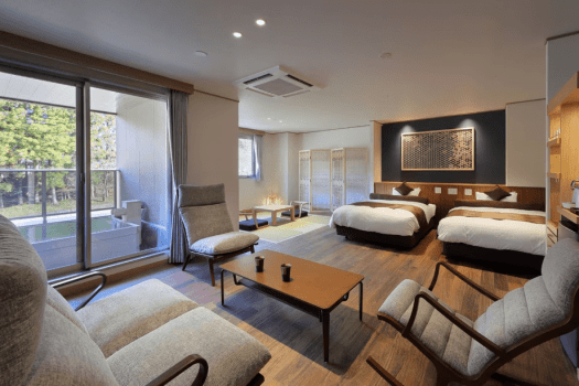 檜露天風呂付バリアフリー対応客室です。