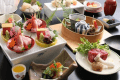 A mini course of kaiseki cuisine (a multiple course meal) based on seasonal ingredients