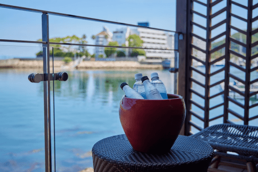 【サウナ付貸切温泉露天風呂「月あかりの湯」】 強炭酸水＆イオンウォーターもご用意しています。