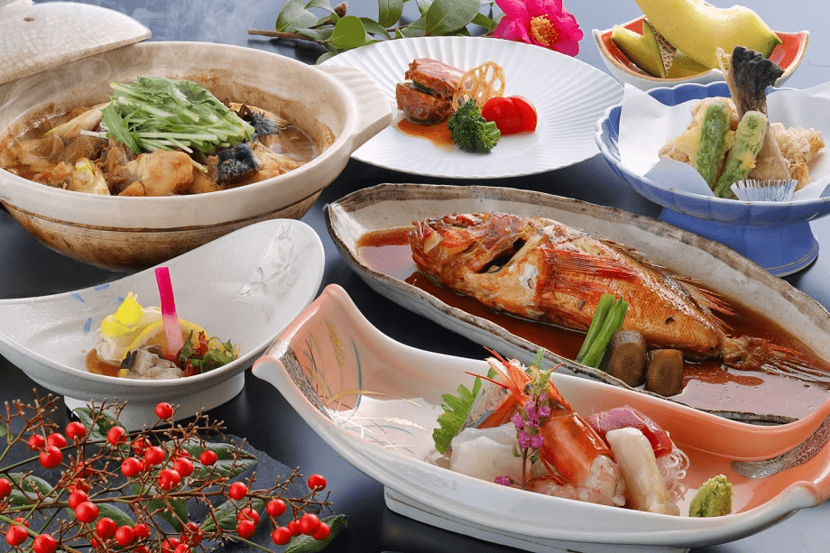 あんこう尽くしのどぶ汁プランの夕食料理一例です。