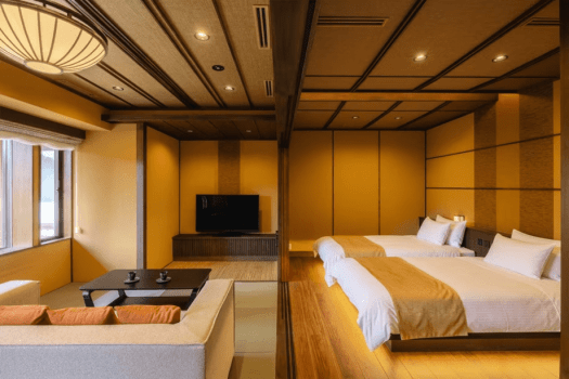 【洋室ジュニアスイート】46平米／和室＋ベッド＋半露天風呂