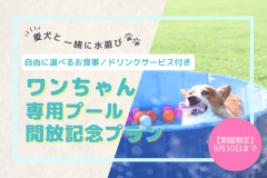 🐾《ワンちゃん専用プール開放記念プラン》🐾4月～9月までの期間限定！・・・プールで遊ぶ愛犬と過ごす思い出づくりのご滞在【自由に選べるお食事／ドリンクサービス付き】