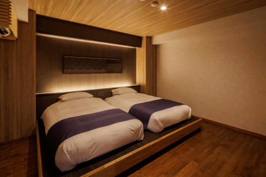 Western style Room with Private Open-air Hot Spring Bath (Single Bed x 2 )  69 square meters on the 1st floor