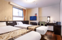 ベーシックツイン
ベッドサイズ：100&times;200cm 2台
大人2名の場合は12歳以下（小学生）添い寝2名まで