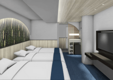 スタンダードトリプル
ベッドサイズ：100&times;200cm 2台、エキストラベッド：80&times;188cm 1台
大人2名の場合は12歳以下（小学生）添い寝2名まで、大人3名の場合は添い寝1名まで可能