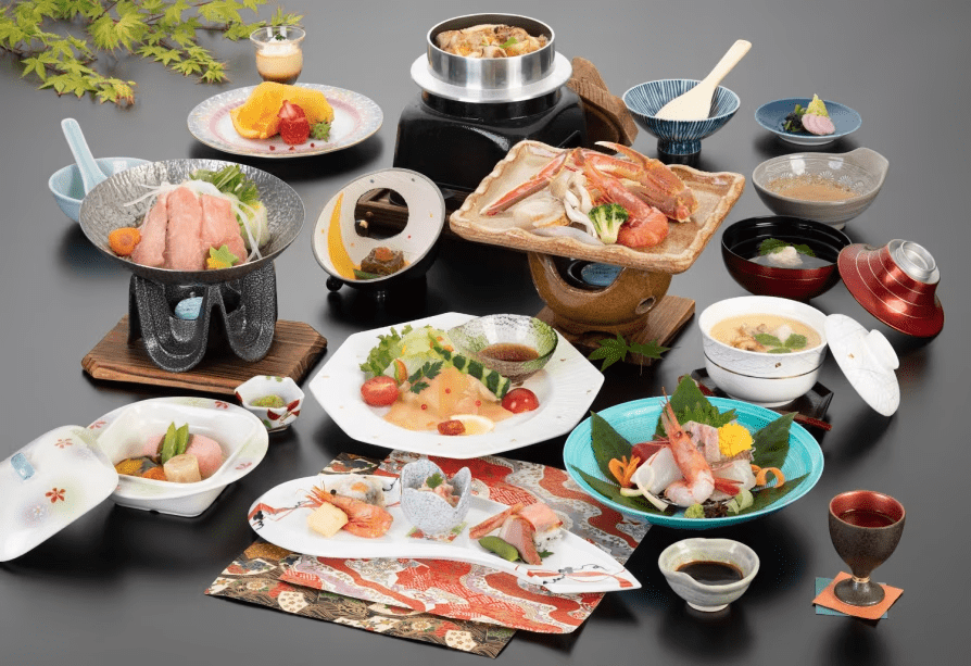 八鹿豚ハリハリ鍋と但馬鶏生ハムサラダがメインのお食事内容です