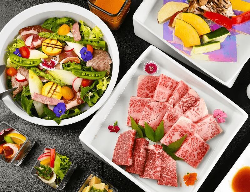 【季節野菜を愉しむ】★焼き野菜＆佐賀牛ヒレ60g＆ロース120gの合計180g陶板焼き食べ比べ【夕食部屋食】