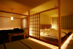 【スパリビング＆サウナ付90平米】間取り／ツインベッド＋スパリビング（サウナ付／岩盤浴はございません）＋和スペース