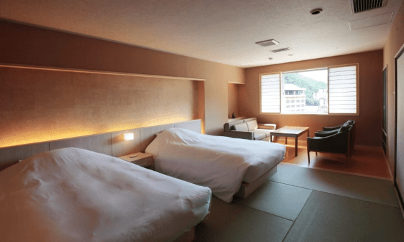 [Example of a Japanese-Western room (90 square meters) with a panoramic bath] Enjoy a relaxing night's sleep.
