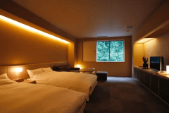 【檜内風呂付ツイン（45平米）一例】間取り／檜内風呂、ベッドルーム