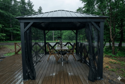 雨天時のBBQも安心！各サイトに大型ガゼボがあります