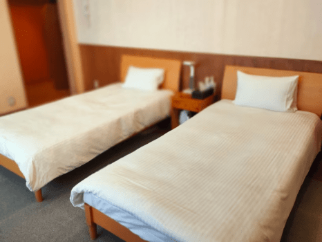 ツインベッド2台のコンパクトなお部屋タイプです。