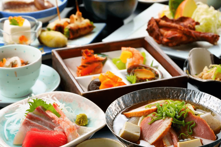 Basicプランのご夕食一例。夕食は会席料理をお出ししています。