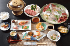 豊後牛チョイスプランイメージ（豊後牛をメインに「関アジ」「刺身盛合せ」「地獄蒸し」の３品からメニューをチョイスできます）