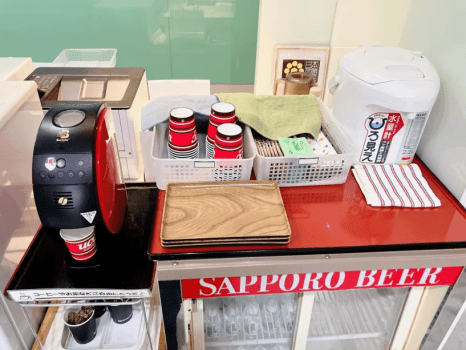 ☆ウエルカムドリンクコーナー☆1階フロント前【コーヒー＆お茶等のセルフコーナー】