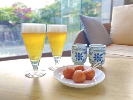【ウェルカムサービス】ロビーで15:00～18:00、玉こんにゃく、お茶、[宿泊限定]生ビールをご用意しております。