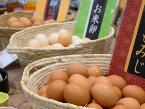 【朝食バイキング】天童の卵屋さん「半澤鶏卵」の生卵３種を”天童ホテル特製卵かけご飯醤油”で食べ比べ。
