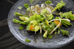 敷地内に自生する果実や、沖縄ならではの食材で彩る一皿