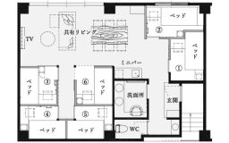 【２階コンパートメント客室-蓼科-】全体の見取り図です。