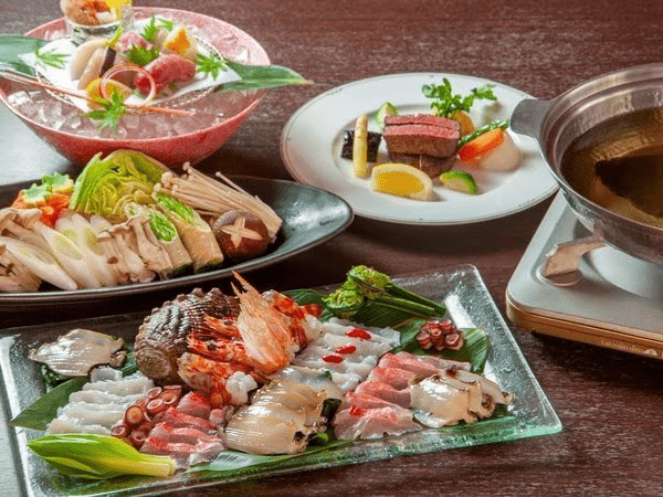 伊豆近海で水揚げされた金目鯛と新鮮な海の幸のしゃぶしゃぶプラン～静岡県産あしたか牛のロースト付き～