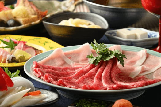 【厳選素材】～静岡県産あしたか牛と白糸ポークのしゃぶしゃぶコース(金目鯛の姿煮付)