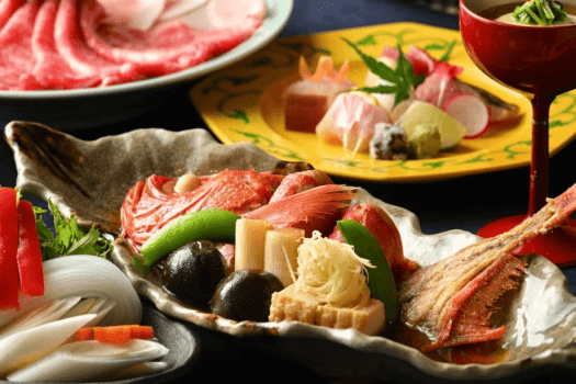 【厳選素材】～静岡県産あしたか牛と白糸ポークのしゃぶしゃぶコース(金目鯛の姿煮付)