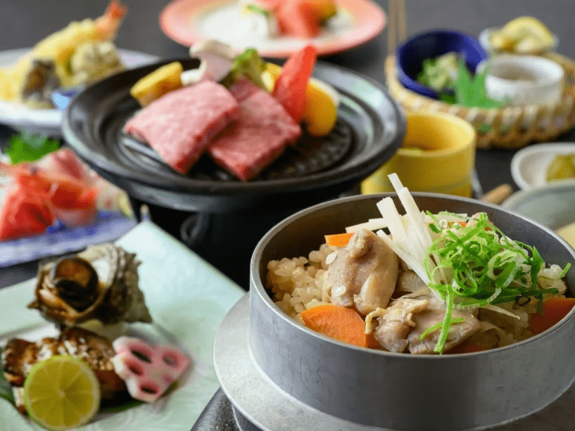 夏の食材を満載！若鶏と新生姜の釜飯に国産牛の陶板焼き＜夏の華＞