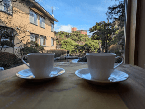 Enjoy complimentary morning coffee while overlooking the courtyard garden.
