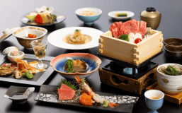 【春の味覚膳～雅～】信州牛と彩やさいの蒸篭蒸しと鮑の柔らか煮・美味餡