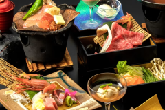 Ａ５認証近江牛しゃぶしゃぶ松茸添え、名残り鱧と秋野菜のセイロ蒸し　秋会席～美麗～（イメージ）