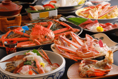 【蟹三昧　松葉蟹２杯付コース　花咲く蟹刺し付き】山陰産松葉蟹を２杯使用◆活蟹の花咲くお刺身もご用意！