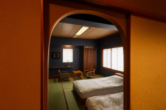 Cタイプ　「五葉松」　和洋室に低床ベッドを設えたお部屋です。お布団にはイタリア・マニフレックス社製のマットレスを使用した睡眠にこだわったお部屋です。