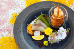 【御造里】本日の新鮮な旬魚を使用した料理長厳選のお造り三種盛り。独創的な味わいと鮮度にこだわります。