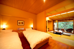 【禁煙室】御影石露天風呂＋和室６畳＋ツインベッド＋庭テラス