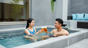 U利用プランでは、クラフトビールを1杯提供！お風呂で乾杯♪（ノンアルコール、湯田中温泉サイダーもご用意しています。）