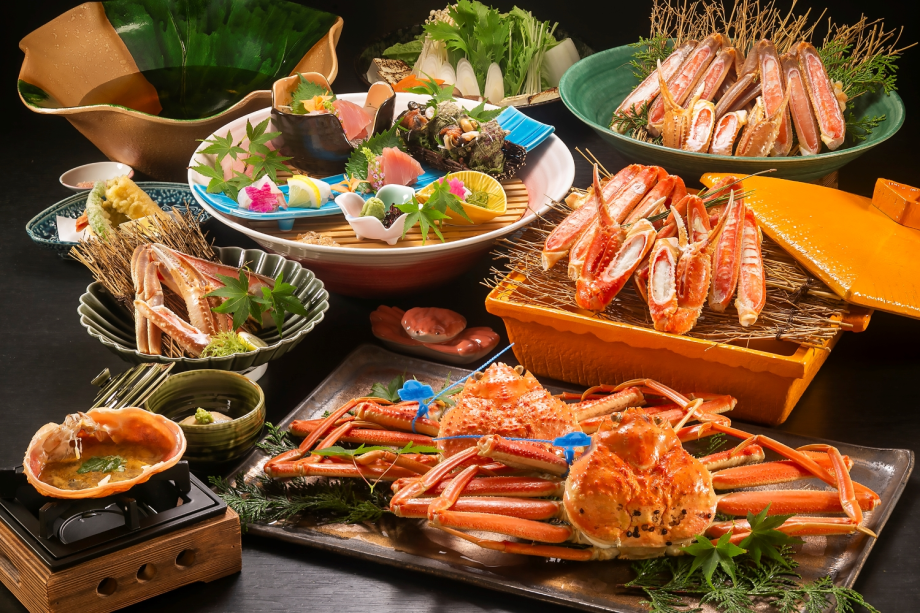 ゆで蟹は地カニ（タグ付き松葉蟹）をご用意！＜イメージ＞※お造り、ゆで蟹、焼き蟹、蟹ちり鍋は2名様盛り