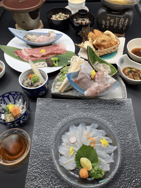 ふぐ牡蠣和牛会席　【冬の頂き】