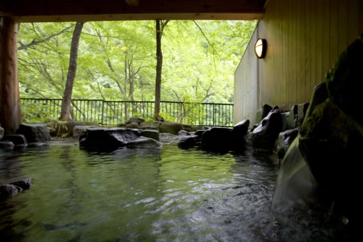 【風木立の川辺　紫明館】露天風呂　湯桧曽川を望む源泉掛け流しの湯檜曽温泉
