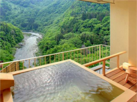 露天風呂付客室(和洋室)浴槽からの初夏の眺め