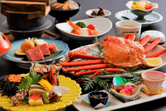 境港直送の紅ズワイ蟹＆県産鳥取和牛ステーキの会席