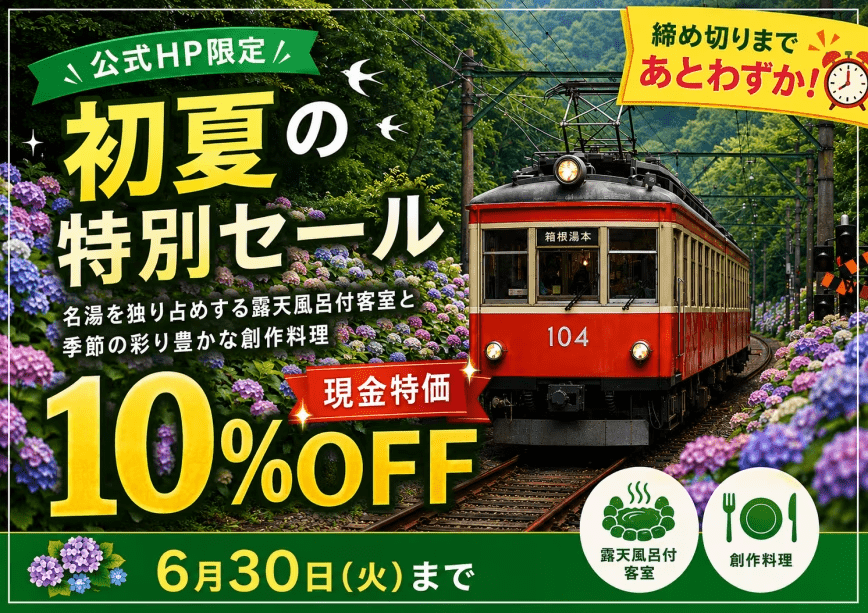 【現金特価10%OFF】【公式HP限定】初夏の特別セール☆名湯を独り占めする露天風呂付客室と季節の彩り豊かな創作料理
