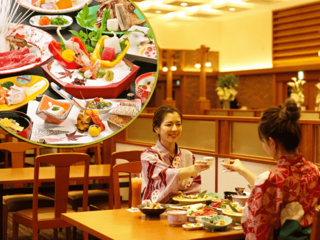 お夕食は当館名物・鯛兜煮や鯛めし、お造りなど約11品★料理長が腕を振るった道後の鯛会席♪広々スペースのレストランでお召し上がりください。