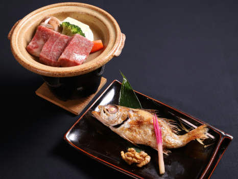 「津川牛」陶板焼き&「のどぐろ」塩焼き