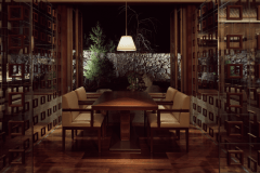 メインダイニング「瑞雲」：周囲の自然と素材感を大切にした大人のムードを大切にできる場所