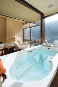 Guest room with view from bath