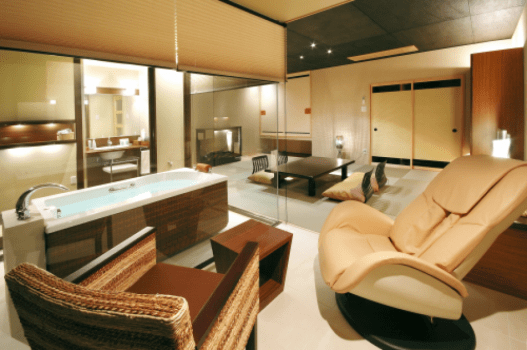 Guest room with view from bath