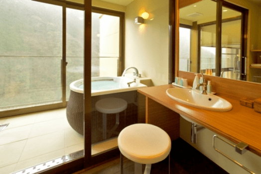 Guest room with view from bath