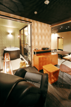 Guest room with view from bath