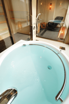 Guest room with view from bath