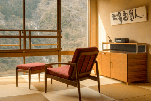 Guest room with open air bath